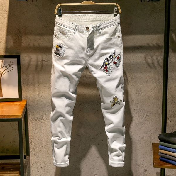 men's denim trousers embroidered jeans men korean version of the trend of flowers and birds embroidery straight denim trousers, Blue
men's denim trousers embroidered jeans men korean version of the trend of flowers and birds embroidery straight denim trousers, Blue