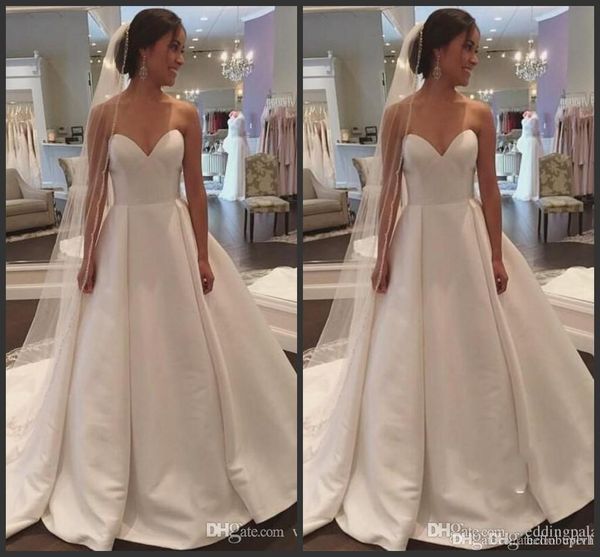 2019 new charming sweetheart neck a-line wedding dresses court train lace up back satin bridal wedding gowns vestido de novia, White
2019 new charming sweetheart neck a-line wedding dresses court train lace up back satin bridal wedding gowns vestido de novia, White