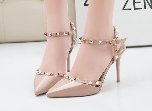pointed toe party pumps fashion designer rivets leather thin high-heeled lady dress shoes 5 colors, Black
pointed toe party pumps fashion designer rivets leather thin high-heeled lady dress shoes 5 colors, Black