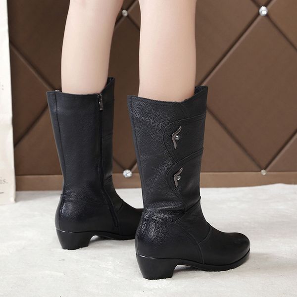 woman mid half boots ladies vintage zip soft leather woman chunky heel female plush soft woman's winter comfortable warm shoes, Black
woman mid half boots ladies vintage zip soft leather woman chunky heel female plush soft woman's winter comfortable warm shoes, Black