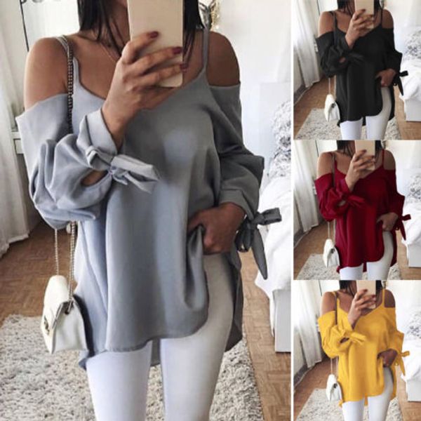 fashion womens long sleeve loose blouse casual strappy cold shoulder summer chiffon, White
fashion womens long sleeve loose blouse casual strappy cold shoulder summer chiffon, White