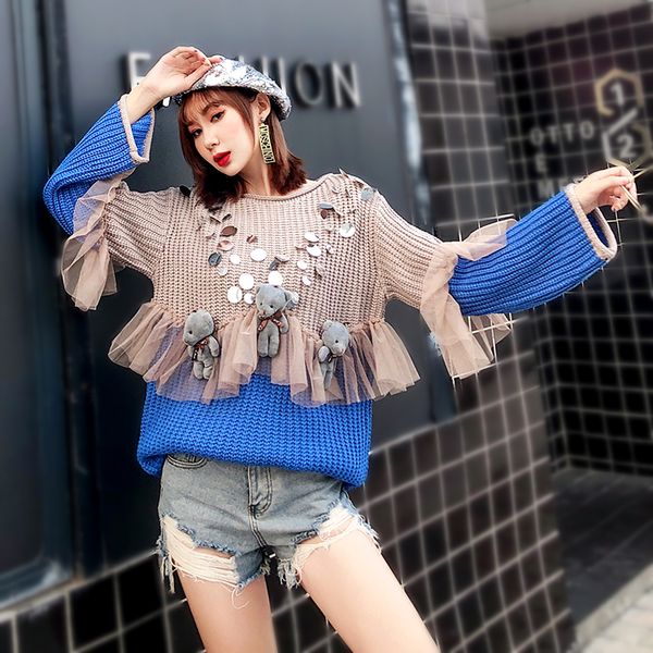autumn winter streetwear sequins mesh patchwork knitted sweaters women fashion long sleeve ladies pullovers casual clothes sl210, White;black
autumn winter streetwear sequins mesh patchwork knitted sweaters women fashion long sleeve ladies pullovers casual clothes sl210, White;black
