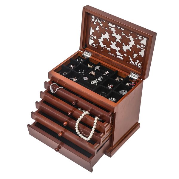 jewelry storage box pattern 5 drawers 6 layers home bedroom jewelry display box brown wood, Black;white
jewelry storage box pattern 5 drawers 6 layers home bedroom jewelry display box brown wood, Black;white