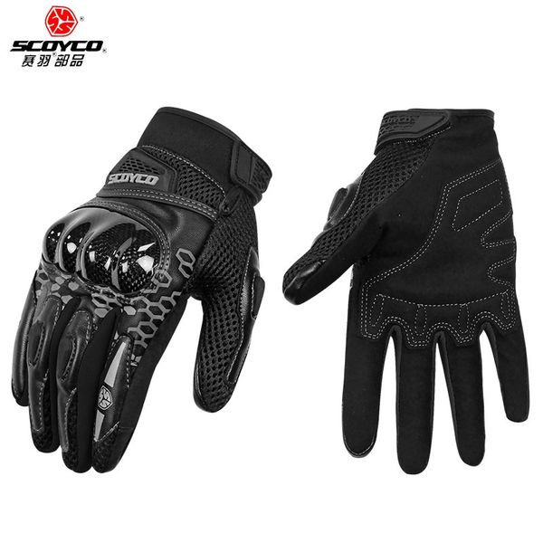 

scoyco motorcycle gloves leather men women breathable moto gloves for motocross racing riding motorbike touch screen, Black