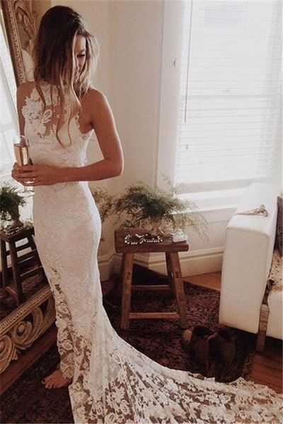 new bohemian summer beach arabic mermaid wedding dresses illusion open back full lace sweep train formal plus size bridal gowns, White
new bohemian summer beach arabic mermaid wedding dresses illusion open back full lace sweep train formal plus size bridal gowns, White
