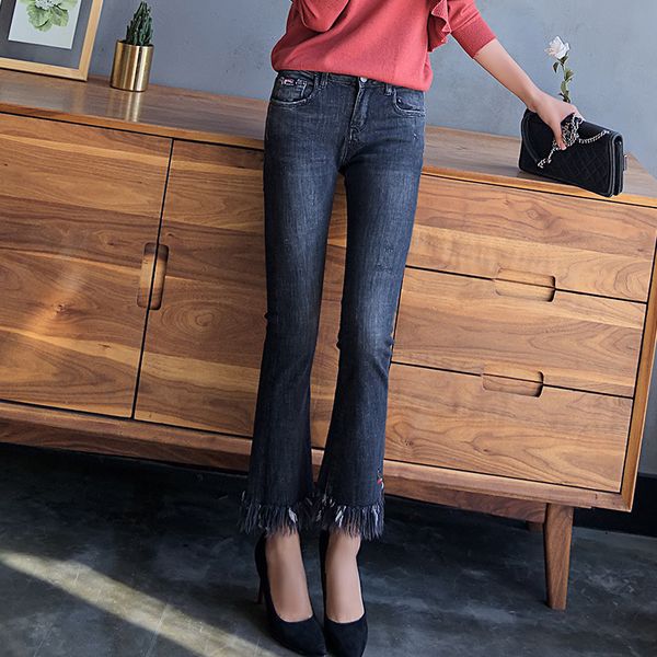 korean-style autumn new products weila pants women's ninth pants tassels feet jeans retro gray high belt elastic, Blue
korean-style autumn new products weila pants women's ninth pants tassels feet jeans retro gray high belt elastic, Blue
