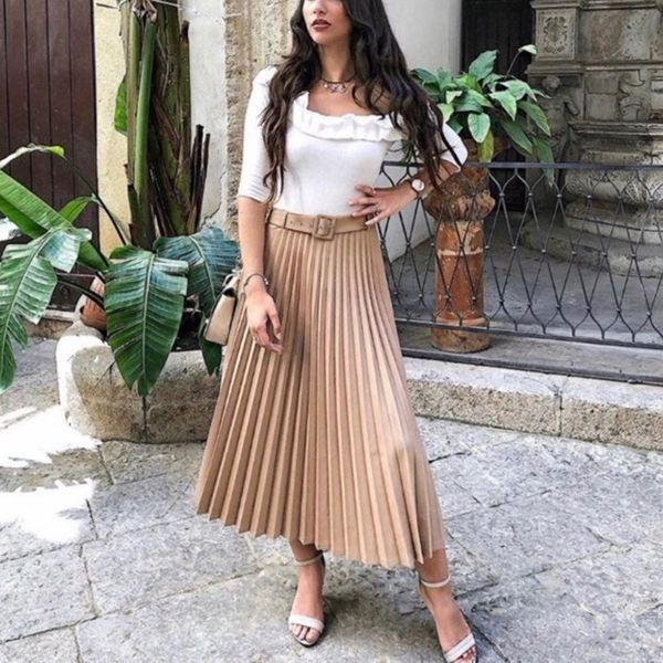 women pleated skirt spring high waist belt solid color zipper lady skirts elegant female saias loose mid-length skirt, Black
women pleated skirt spring high waist belt solid color zipper lady skirts elegant female saias loose mid-length skirt, Black