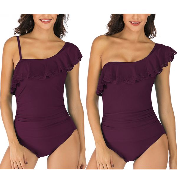 women's one piece swimsuit new fashion swimwear ruffle edge beachwear halter single shoulder bathing suit purple, White;black
women's one piece swimsuit new fashion swimwear ruffle edge beachwear halter single shoulder bathing suit purple, White;black