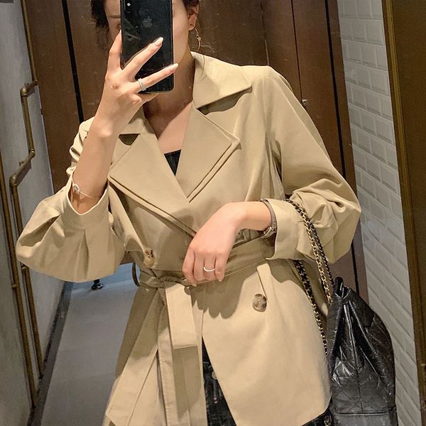 korean version spring and autumn pure colorn waist double breasted coat woman lady windbreaker, Tan;black
korean version spring and autumn pure colorn waist double breasted coat woman lady windbreaker, Tan;black