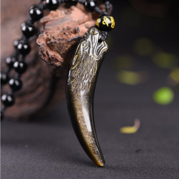 natural black obsidian golden obsidian necklace amulets talismans lovers wolf tooth jade pendant for men women, Silver
natural black obsidian golden obsidian necklace amulets talismans lovers wolf tooth jade pendant for men women, Silver