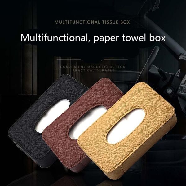 car styling tissue box pu leather case paper holder accessories litchi pattern auto accessories