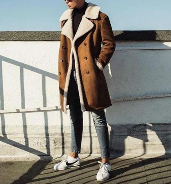 men designer jacket fashion thick warm fleece faux leather coats casual double breasted winter coat men clothing, Black
men designer jacket fashion thick warm fleece faux leather coats casual double breasted winter coat men clothing, Black