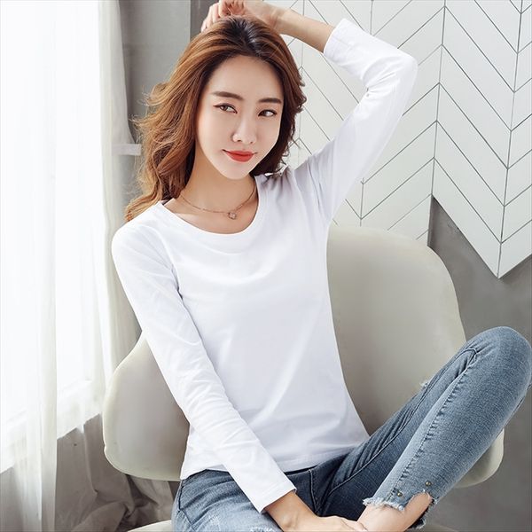 95 cotton pure cotton white t-shirt women's long sleeve autumn slim round collar base t-shirt 
95 cotton pure cotton white t-shirt women's long sleeve autumn slim round collar base t-shirt