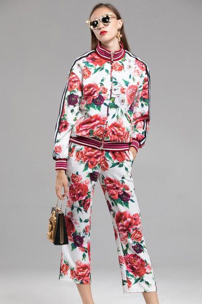 2019 spring runway rose print jackets+pants leisure chic women casual pantsuits d697, White
2019 spring runway rose print jackets+pants leisure chic women casual pantsuits d697, White
