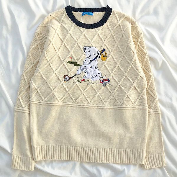 women's sweaters vintage funny embroidery dog hit color o neck loose knitted pullover sweater, White;black
women's sweaters vintage funny embroidery dog hit color o neck loose knitted pullover sweater, White;black