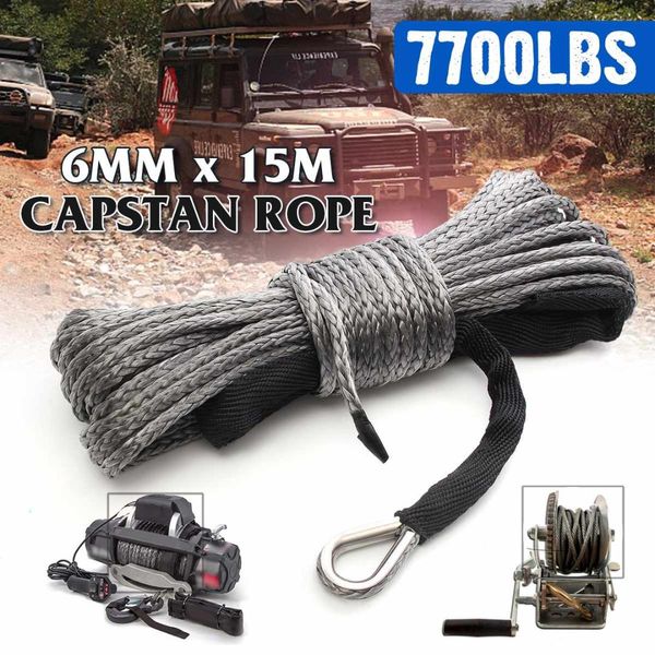 

15m 7700lbs synthetic winch rope line cable with sheath atv utv capstan gray towing rope car wash maintenance auto string