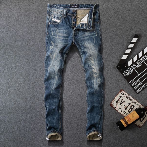 fashion vintage designer men jeans dark blue straight fit ripped jeans men denim buttons pants 100% cotton classical homme
fashion vintage designer men jeans dark blue straight fit ripped jeans men denim buttons pants 100% cotton classical homme