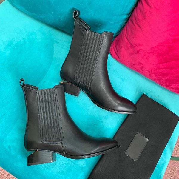 new designer ankle boots for women black calf leather winter pointed toe shoes leather outsole mid heel boots martin boots dhl