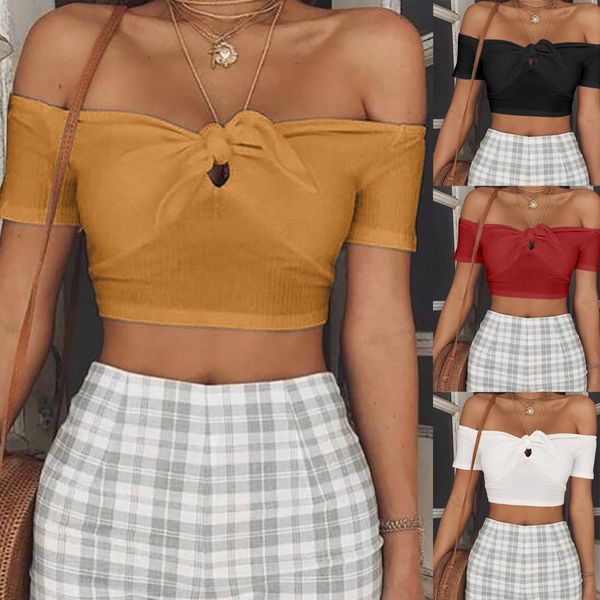 2019 new fashion women solid off shoulder strapless vest bow knot short crop tank crop slim thin blouse for female, White
2019 new fashion women solid off shoulder strapless vest bow knot short crop tank crop slim thin blouse for female, White