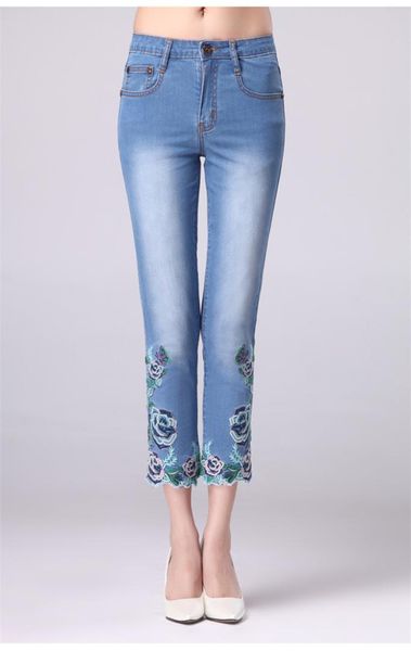 spring stretch thin national wind eight pants small straight embroidery flower jeans female large size, Blue
spring stretch thin national wind eight pants small straight embroidery flower jeans female large size, Blue