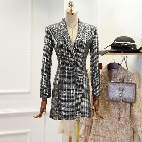2018 spring new arrival fashion women handword silver sequined spliced turn-down collar hidden breasted slim suit coat dress, White;black
2018 spring new arrival fashion women handword silver sequined spliced turn-down collar hidden breasted slim suit coat dress, White;black