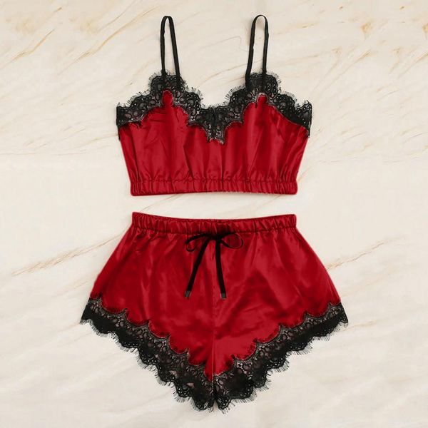 2pcs pajamas set v neck sling sleeveless shirt lace blouse shorts outfit sleepwear nightie pijamas feminino underwear, Black;red
2pcs pajamas set v neck sling sleeveless shirt lace blouse shorts outfit sleepwear nightie pijamas feminino underwear, Black;red
