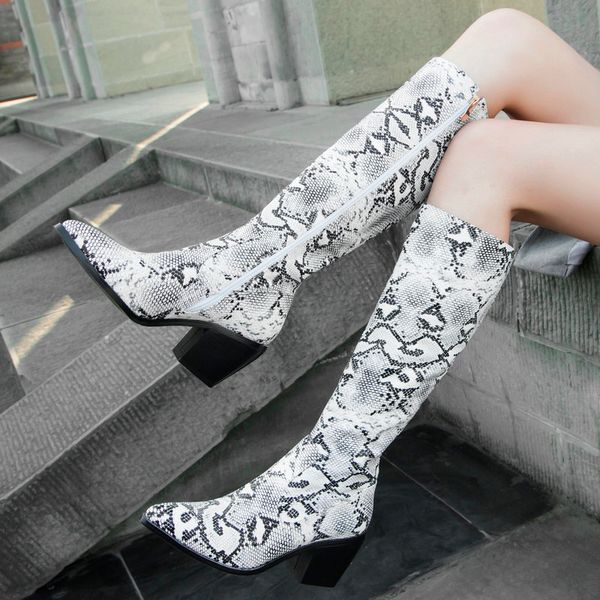 fashion leather knee high boots women snake print square high heels autumn winter boots pointed toe zipper shoes 2019, Black
fashion leather knee high boots women snake print square high heels autumn winter boots pointed toe zipper shoes 2019, Black
