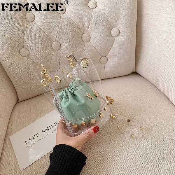 women transparent pvc handbags rivet shoulder bag 2020 lady cross body clear jelly bucket bag female 2pcs mini messenger
women transparent pvc handbags rivet shoulder bag 2020 lady cross body clear jelly bucket bag female 2pcs mini messenger