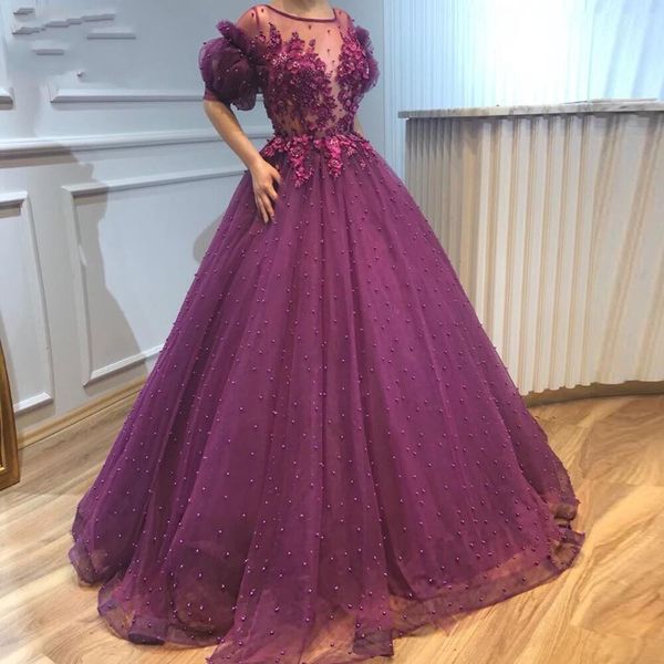 major beading pearls prom dresses with sheer neck lace appliques short sleeves evening dress tulle floor length celebrity party gowns sexy, Black
major beading pearls prom dresses with sheer neck lace appliques short sleeves evening dress tulle floor length celebrity party gowns sexy, Black