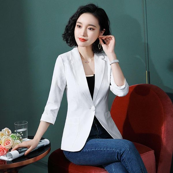 womens business suits spring autumn long sleeve solid color blazers jackets short slim blazer women suit big size, White;black 
womens business suits spring autumn long sleeve solid color blazers jackets short slim blazer women suit big size, White;black