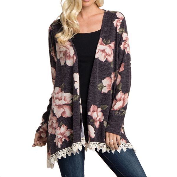 women's plus size floral print long sleeve irregular hem splice lace cardigan coat femme casual coat, Black;brown
women's plus size floral print long sleeve irregular hem splice lace cardigan coat femme casual coat, Black;brown