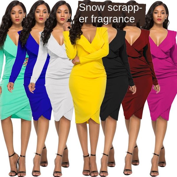 womens designer solid color banquet dress v-neck long sleeve hip split dress 2sez, Black;gray
womens designer solid color banquet dress v-neck long sleeve hip split dress 2sez, Black;gray