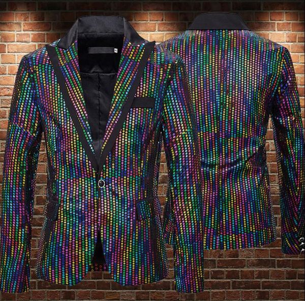 men's suits & blazers laser rainbow gradient blazer men designs a buckle jacket mens stage singers clothes dance star style dress b441, White;black
men's suits & blazers laser rainbow gradient blazer men designs a buckle jacket mens stage singers clothes dance star style dress b441, White;black