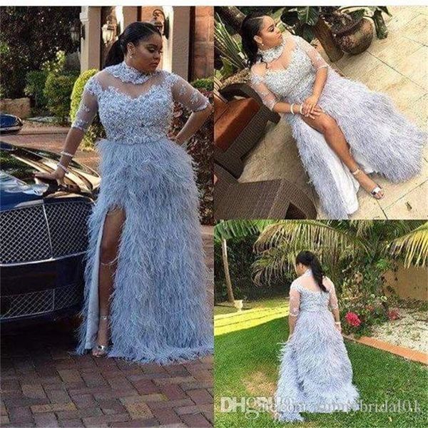 2019 luxury feather side split prom dresses a line high neck sequins long formal evening gowns fashion african dress party wear, Black;red
2019 luxury feather side split prom dresses a line high neck sequins long formal evening gowns fashion african dress party wear, Black;red