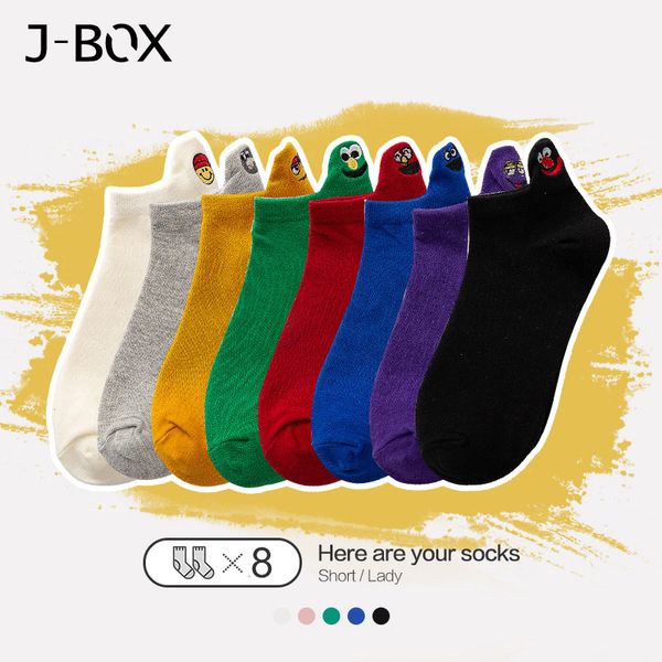 j-box 3 pairs women socks embroidered expression short happy fashion ankle funny socks summer female face causal sox, Black;white 
j-box 3 pairs women socks embroidered expression short happy fashion ankle funny socks summer female face causal sox, Black;white