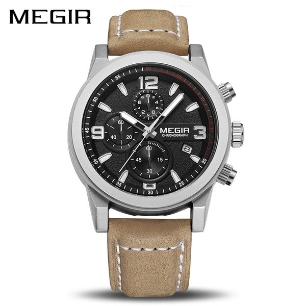 megir new fashion mens watches big dial quartz watch leather waterproof sport chronograph watch men, Slivery;brown
megir new fashion mens watches big dial quartz watch leather waterproof sport chronograph watch men, Slivery;brown