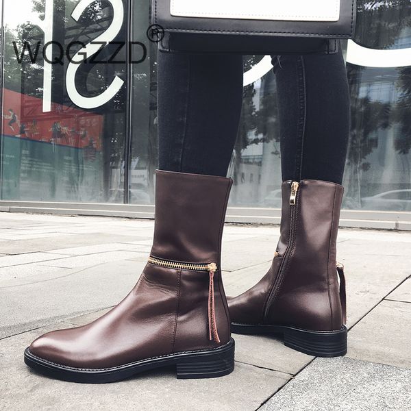 new winter shoes women motorcycle boots genuine leather zipper decoration keep warm concise mid-calf boots mujer, Black
new winter shoes women motorcycle boots genuine leather zipper decoration keep warm concise mid-calf boots mujer, Black
