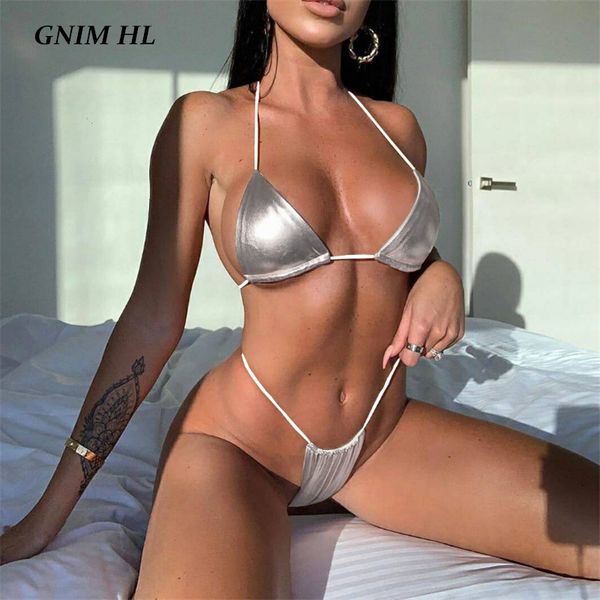women's swimwear gnim triangle bikini swimsuit women 2021 bandage silver thong summer brazilian micro bathing suit two pieces, White;black
women's swimwear gnim triangle bikini swimsuit women 2021 bandage silver thong summer brazilian micro bathing suit two pieces, White;black