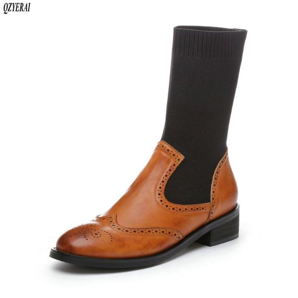 2020 autumn and winter women's boots genuine leather brogue boots european brands fashion sock, Black
2020 autumn and winter women's boots genuine leather brogue boots european brands fashion sock, Black