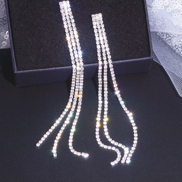 trendy long tassel drop earrings for women bijoux korean style shiny crystal dangle earring weddings party fashion jewelry gifts, Silver
trendy long tassel drop earrings for women bijoux korean style shiny crystal dangle earring weddings party fashion jewelry gifts, Silver