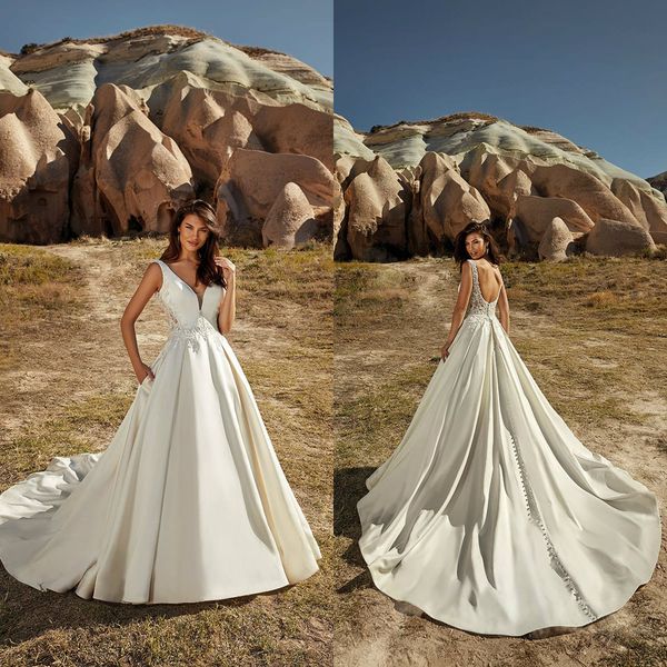 eddy k 2021 wedding dresses v neck backless a-line bridal gowns custom made appliques beads lace satin sweep train robe de soiree, White
eddy k 2021 wedding dresses v neck backless a-line bridal gowns custom made appliques beads lace satin sweep train robe de soiree, White
