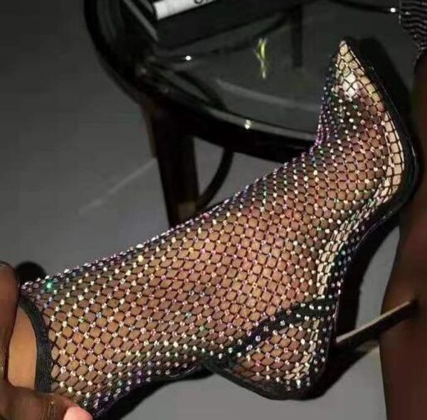 summer bling bling rhinestone mesh pointed toe ankle boots stiletto high heels female crystal bottines shoes sandals boots, Black
summer bling bling rhinestone mesh pointed toe ankle boots stiletto high heels female crystal bottines shoes sandals boots, Black