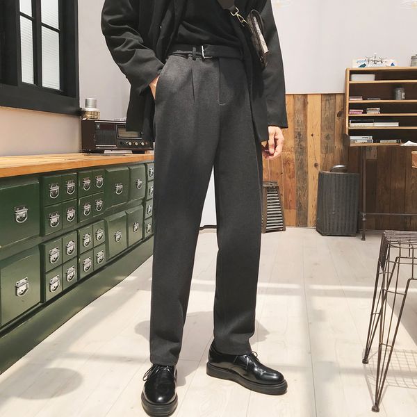 men business casual elastic waist suit pant with belt vintage fashion autumn winter male woolen thick suit trousers black gray
men business casual elastic waist suit pant with belt vintage fashion autumn winter male woolen thick suit trousers black gray
