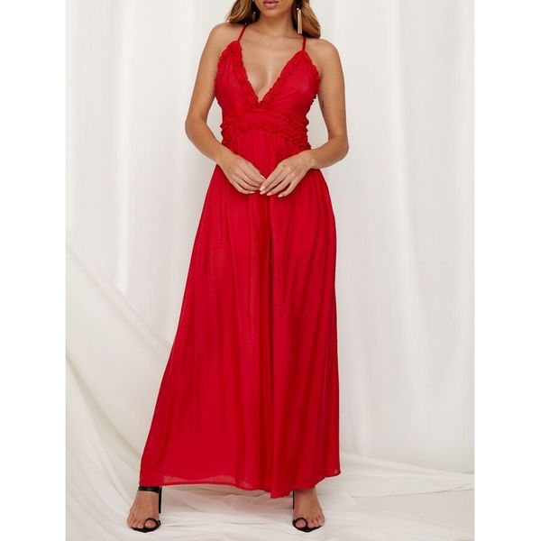 women backless jumpsuit elegant spaghetti straps ruffled jumpsuit romper female deep v neck wide leg overalls, Black;white
women backless jumpsuit elegant spaghetti straps ruffled jumpsuit romper female deep v neck wide leg overalls, Black;white