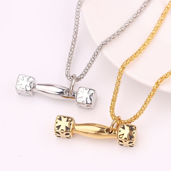 double color dumbbell pendant with chain necklace for men women gym barbell chocker set sweater accesories gifts for couples, Silver
double color dumbbell pendant with chain necklace for men women gym barbell chocker set sweater accesories gifts for couples, Silver
