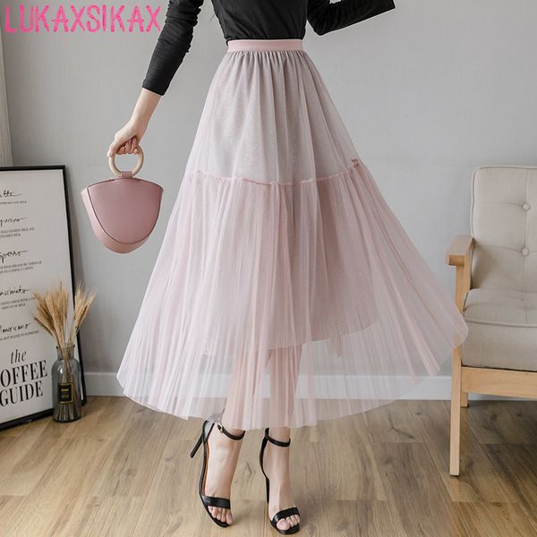 2020 new spring summer women skirt korean fashion high waist long skirt elegant pleated hem patchwork shining mesh tulle, Black
2020 new spring summer women skirt korean fashion high waist long skirt elegant pleated hem patchwork shining mesh tulle, Black
