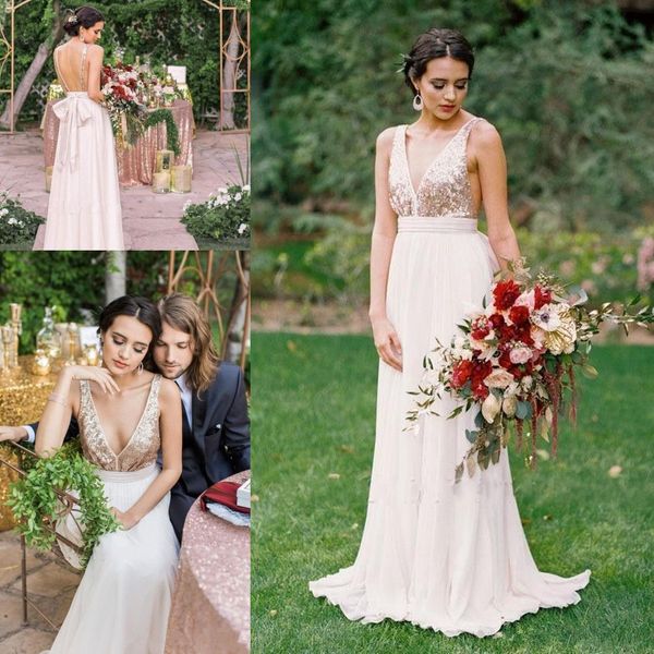 deep v neck bridesmaid dresses gold sequined backless chiffon maid of honor dresses bow sash a line party wear bc2102, White;pink
deep v neck bridesmaid dresses gold sequined backless chiffon maid of honor dresses bow sash a line party wear bc2102, White;pink