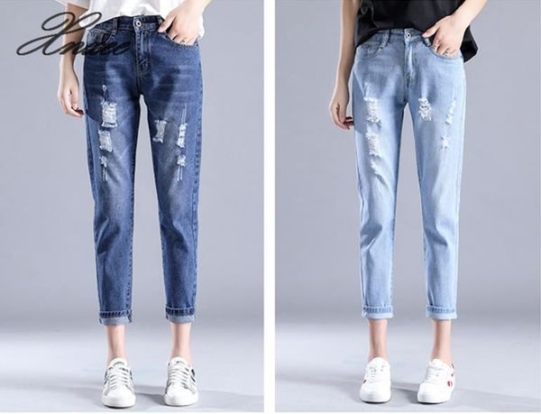 hole ripped jeans women summer pants casual jeans pants, Blue