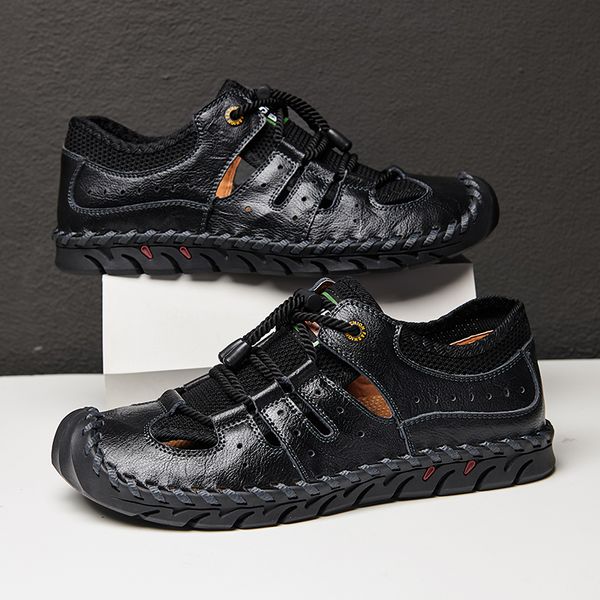 classic summer genuine leather men's sandals handmade men slippers walking beach sandalias outdoor men roman sandals size 38-44, Black
classic summer genuine leather men's sandals handmade men slippers walking beach sandalias outdoor men roman sandals size 38-44, Black