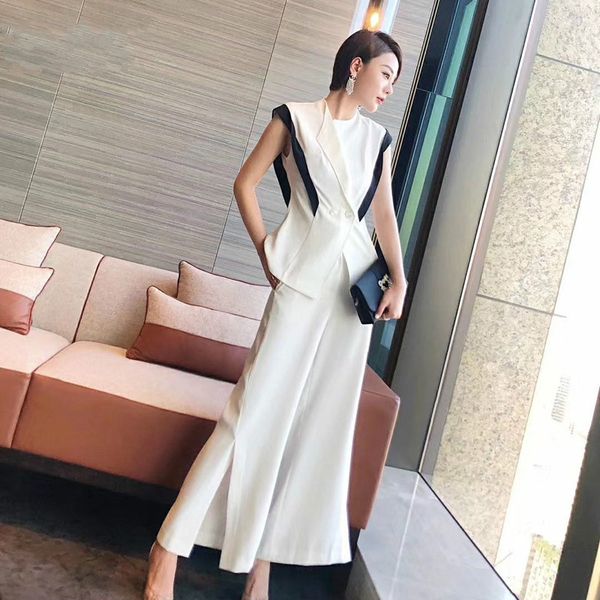 high fashion women two piece summer sets 2020 designers office lady outfits elegant color block and pants suit matching sets, White
high fashion women two piece summer sets 2020 designers office lady outfits elegant color block and pants suit matching sets, White
